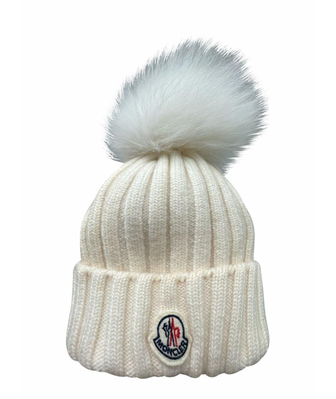 MONCLER Белая шерстяная шапка, фото 1
