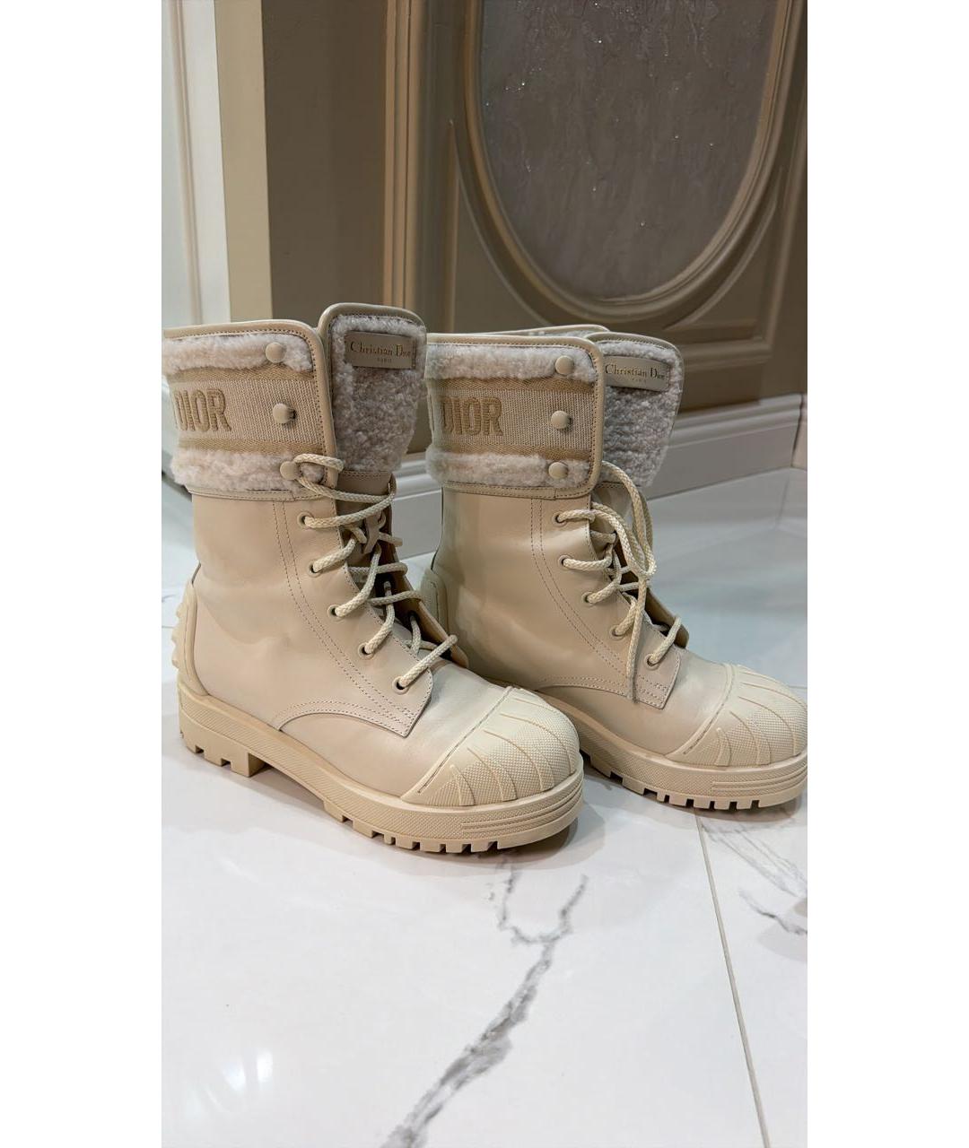CHRISTIAN DIOR Бежевые кожаные ботинки, фото 4