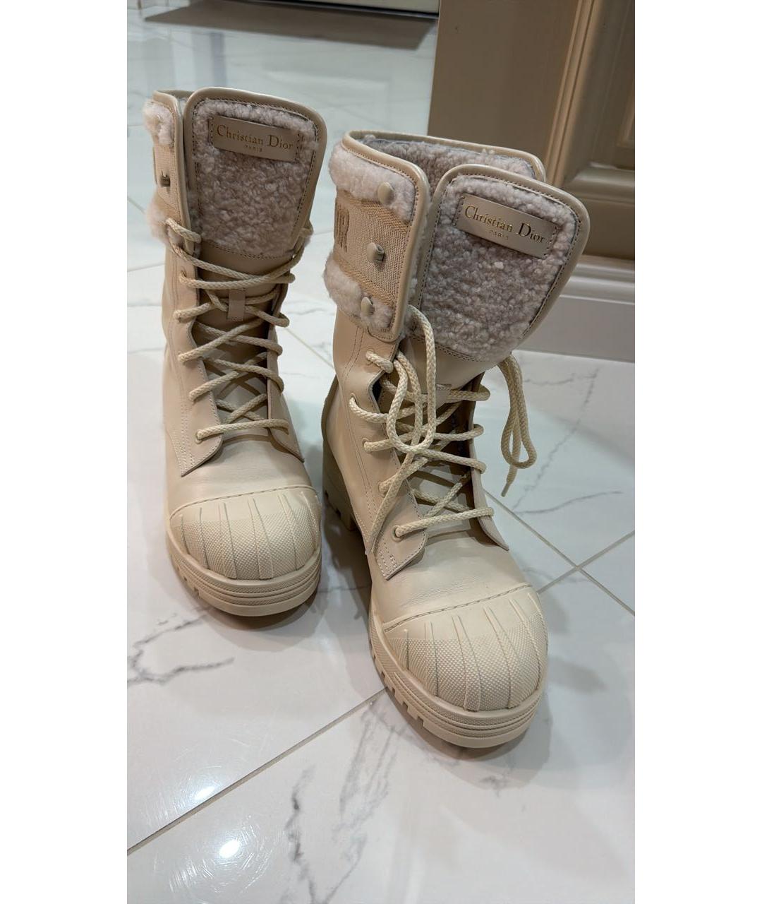 CHRISTIAN DIOR Бежевые кожаные ботинки, фото 2