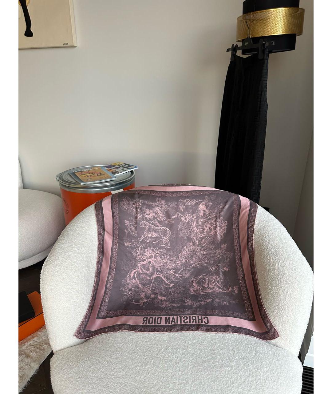 CHRISTIAN DIOR Розовый шелковый платок, фото 2