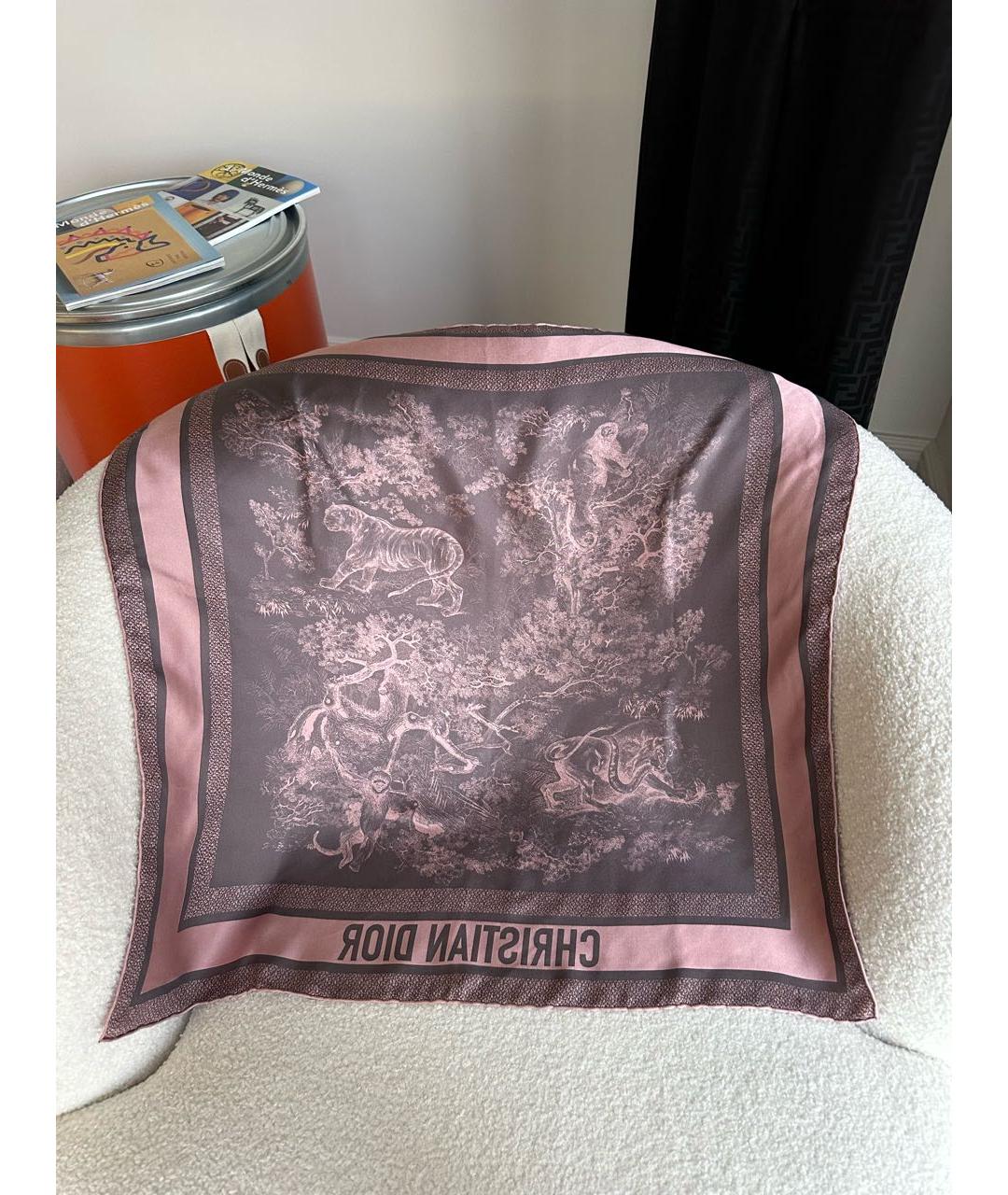 CHRISTIAN DIOR Розовый шелковый платок, фото 3