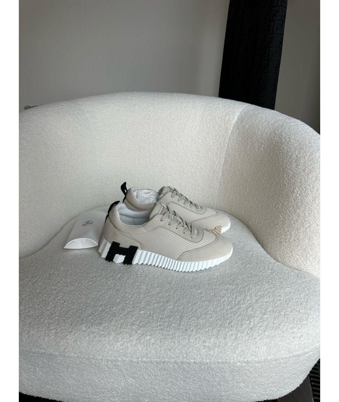 HERMES Бежевые текстильные кроссовки, фото 5