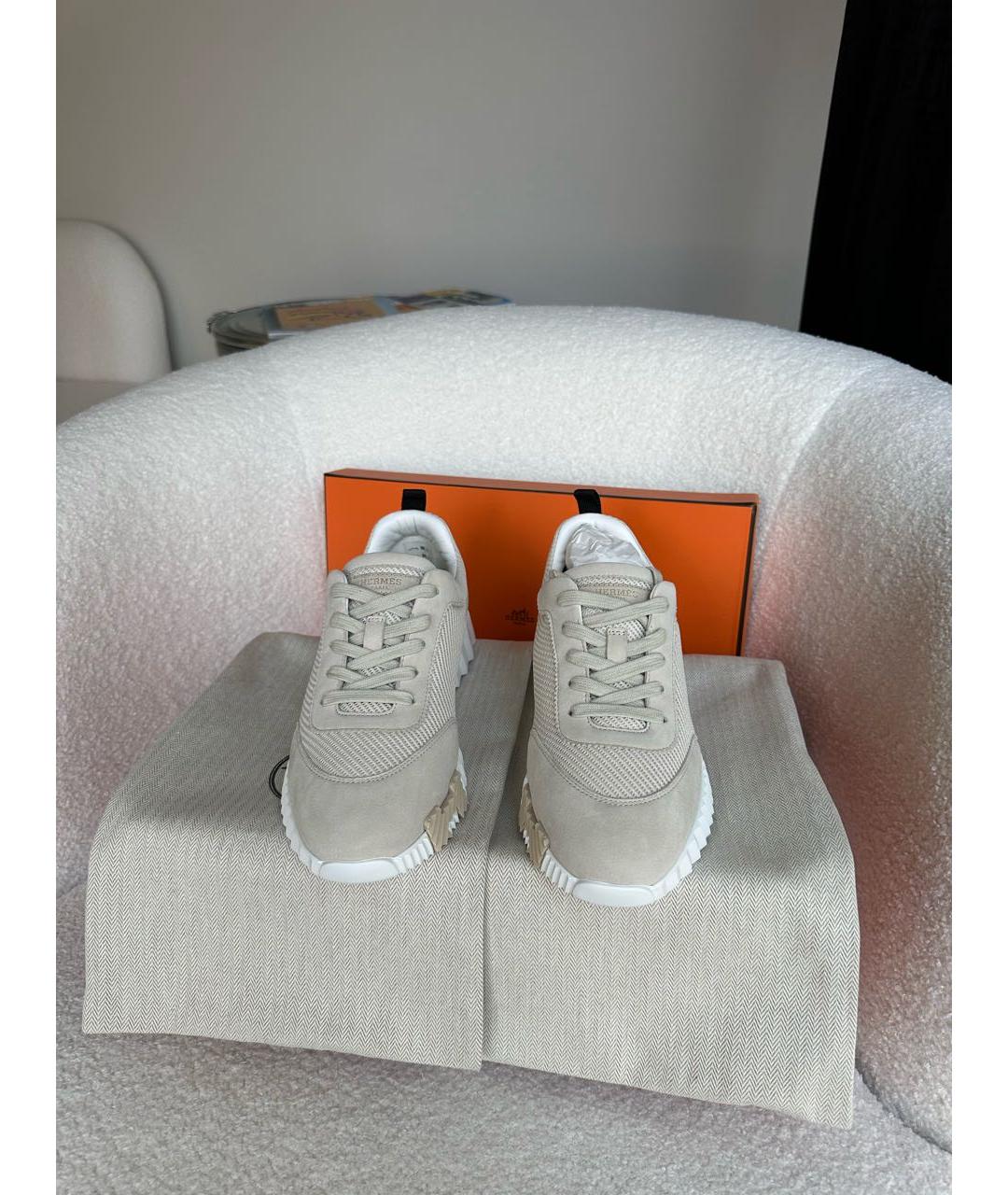 HERMES Бежевые текстильные кроссовки, фото 2
