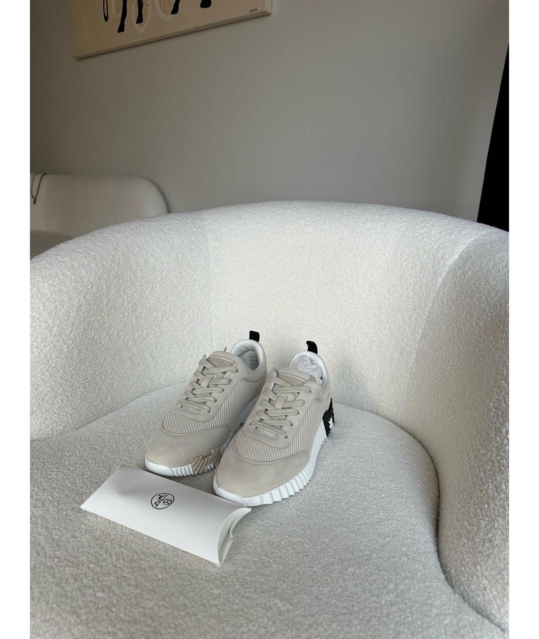 HERMES Бежевые текстильные кроссовки, фото 3