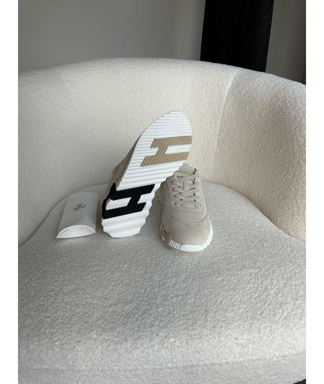 HERMES Бежевые текстильные кроссовки, фото 4