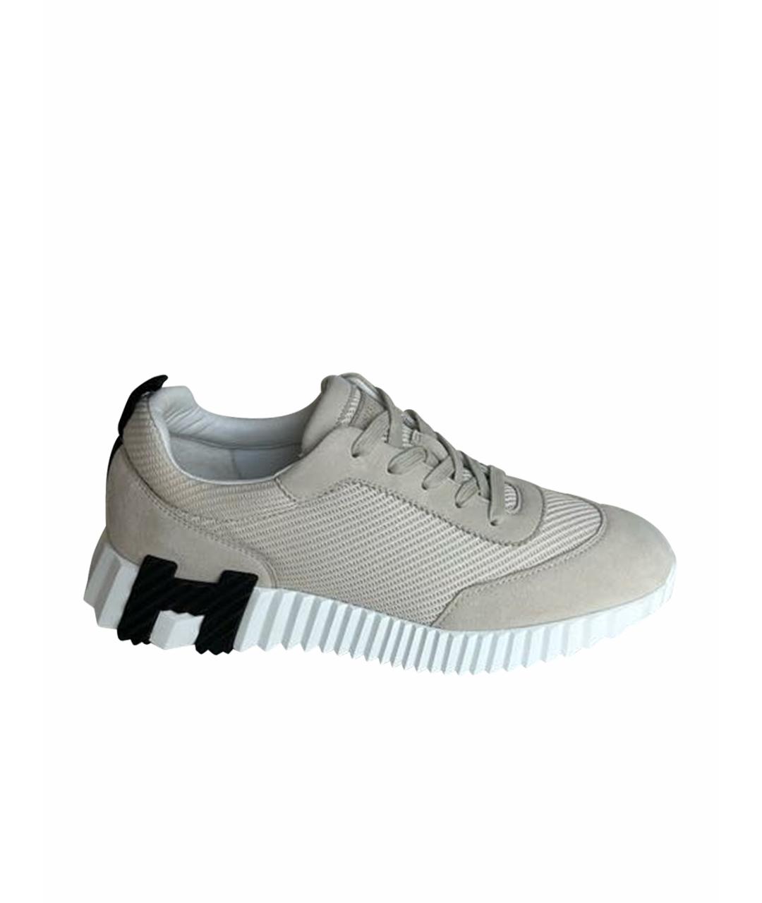 HERMES Бежевые текстильные кроссовки, фото 1