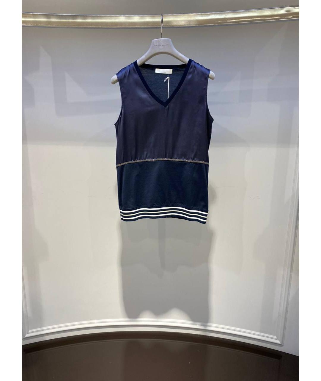 FABIANA FILIPPI Темно-синяя хлопковая майка, фото 2