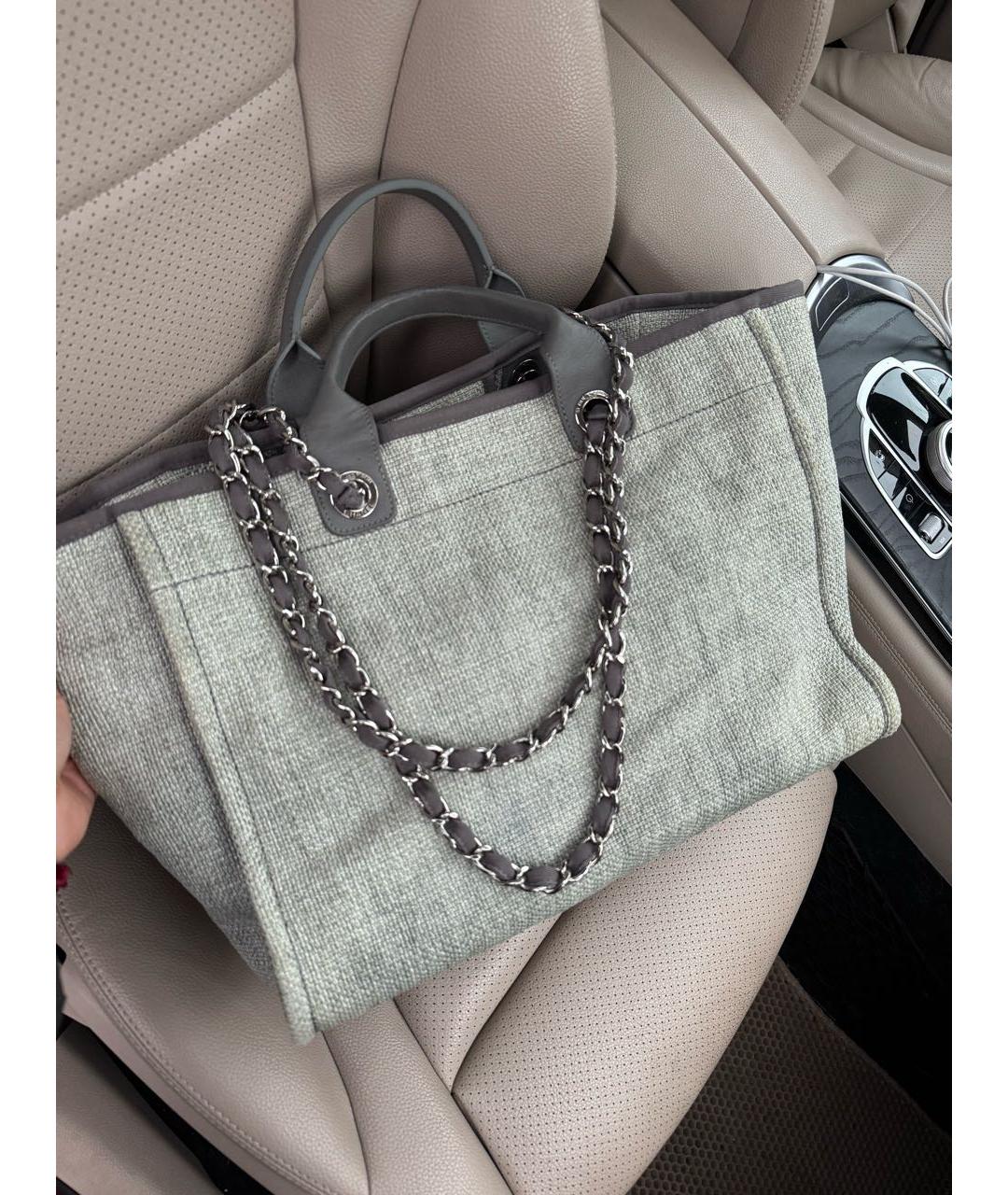 CHANEL Серая тканевая сумка тоут, фото 3