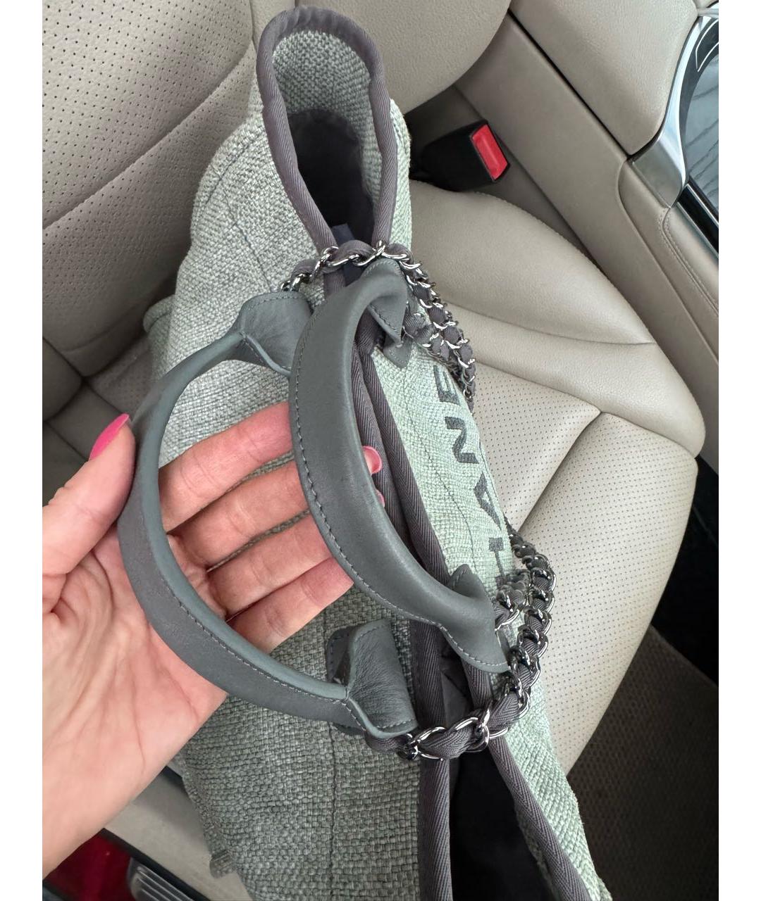 CHANEL Серая тканевая сумка тоут, фото 4