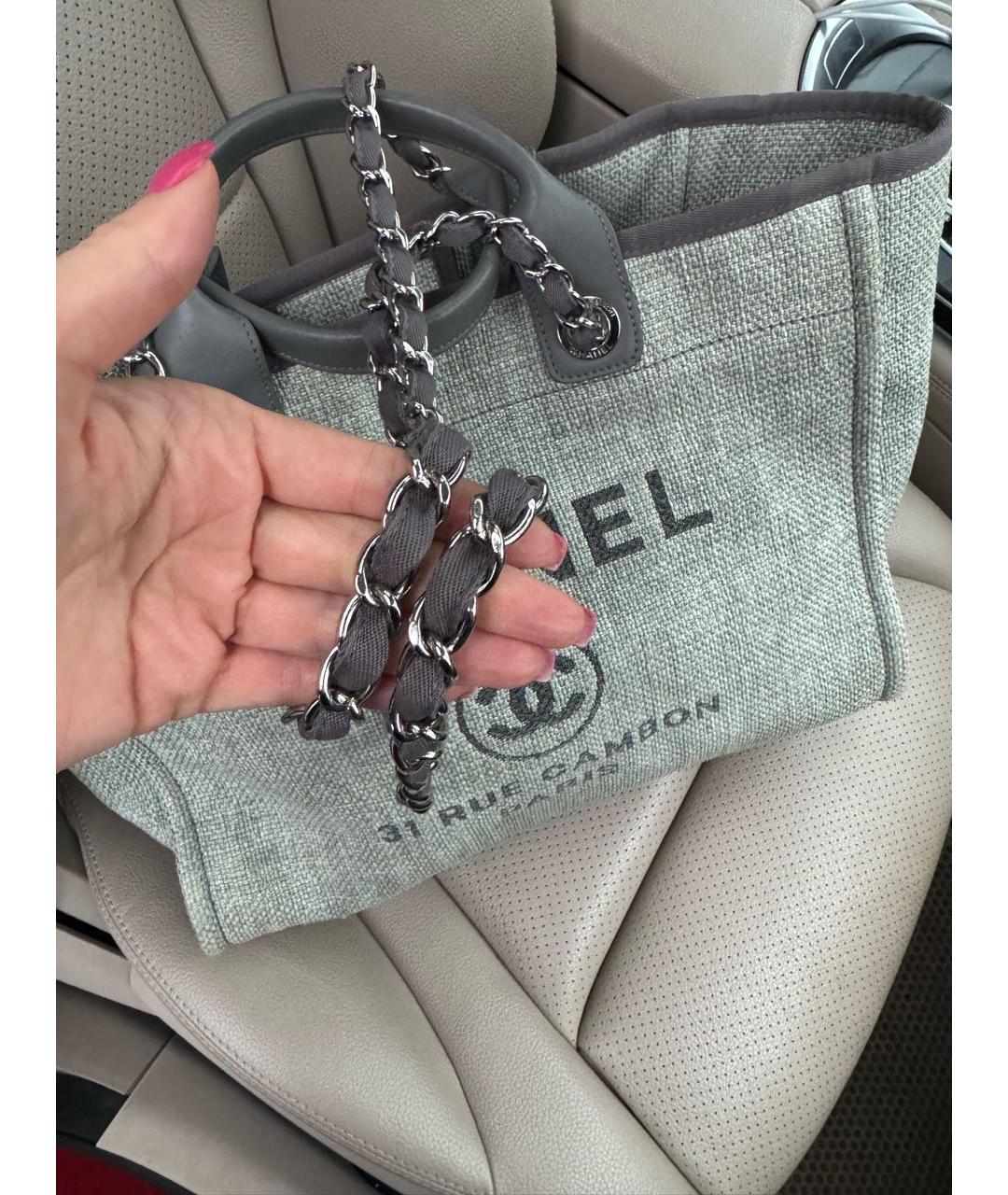 CHANEL Серая тканевая сумка тоут, фото 5