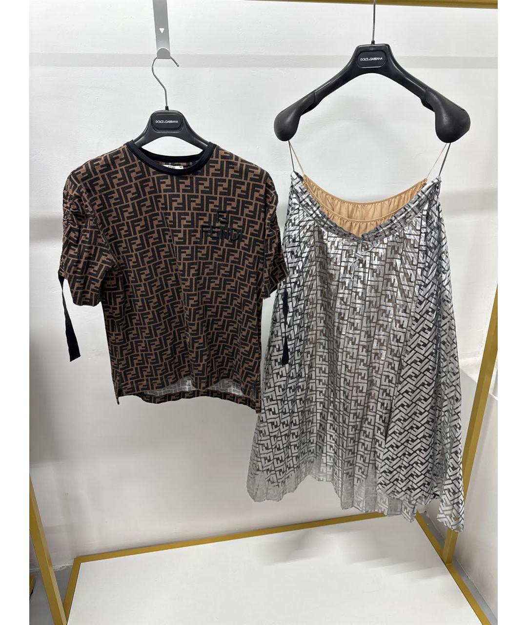 FENDI Коричневая хлопковая футболка, фото 5