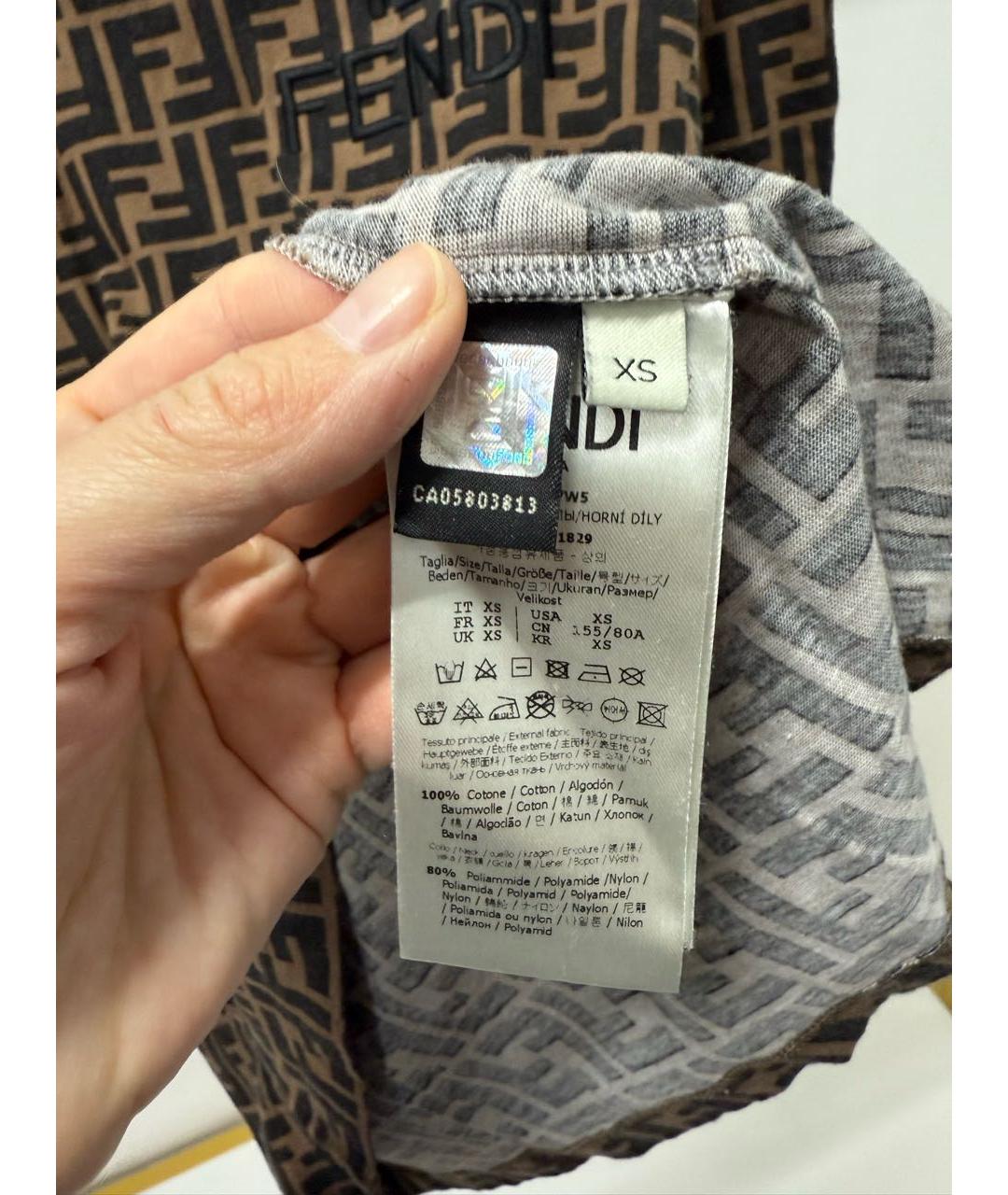 FENDI Коричневая хлопковая футболка, фото 4