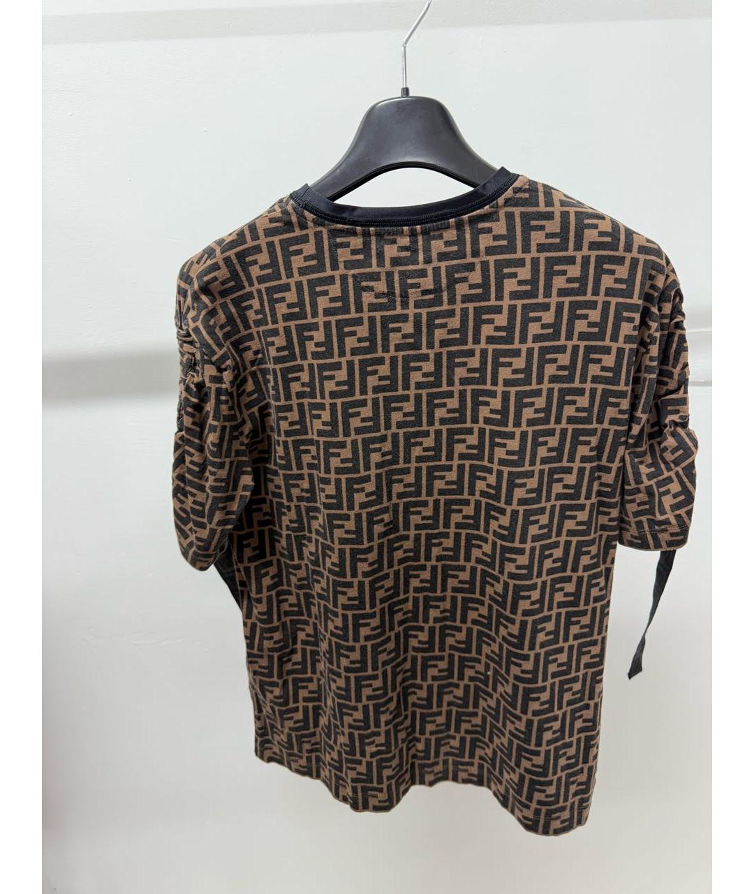 FENDI Коричневая хлопковая футболка, фото 2