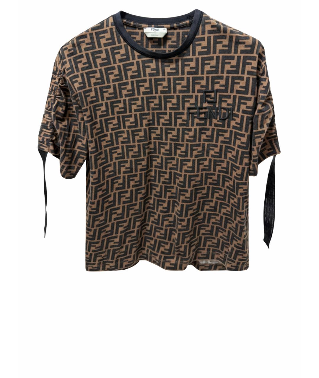 FENDI Коричневая хлопковая футболка, фото 1