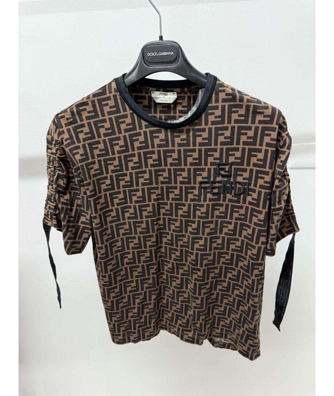 FENDI Коричневая хлопковая футболка, фото 6