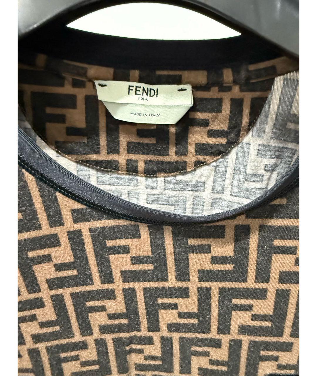 FENDI Коричневая хлопковая футболка, фото 3