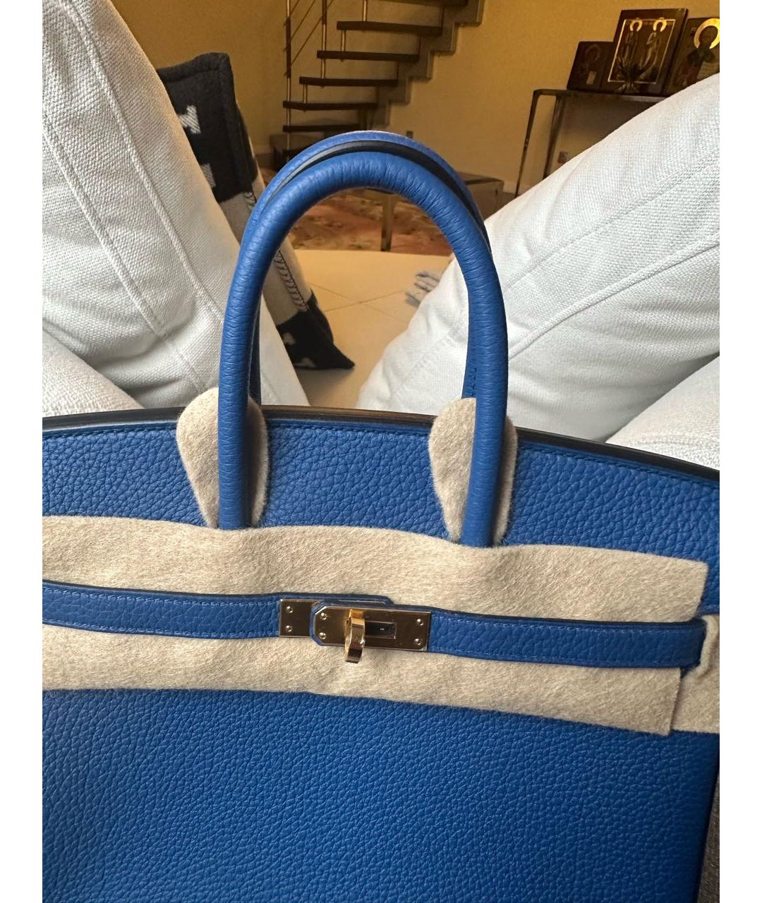 HERMES Синяя кожаная сумка с короткими ручками, фото 6