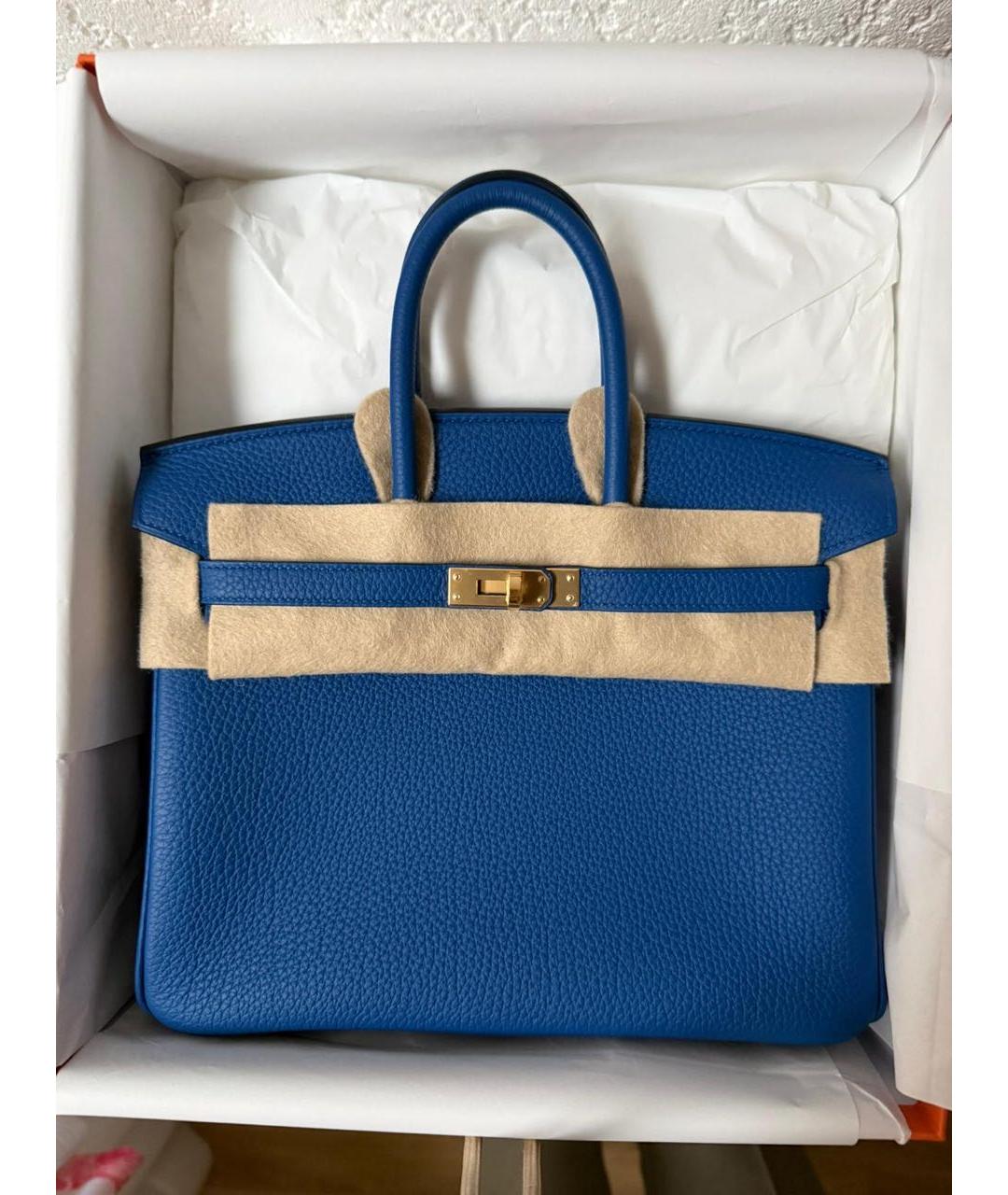HERMES Синяя кожаная сумка с короткими ручками, фото 2