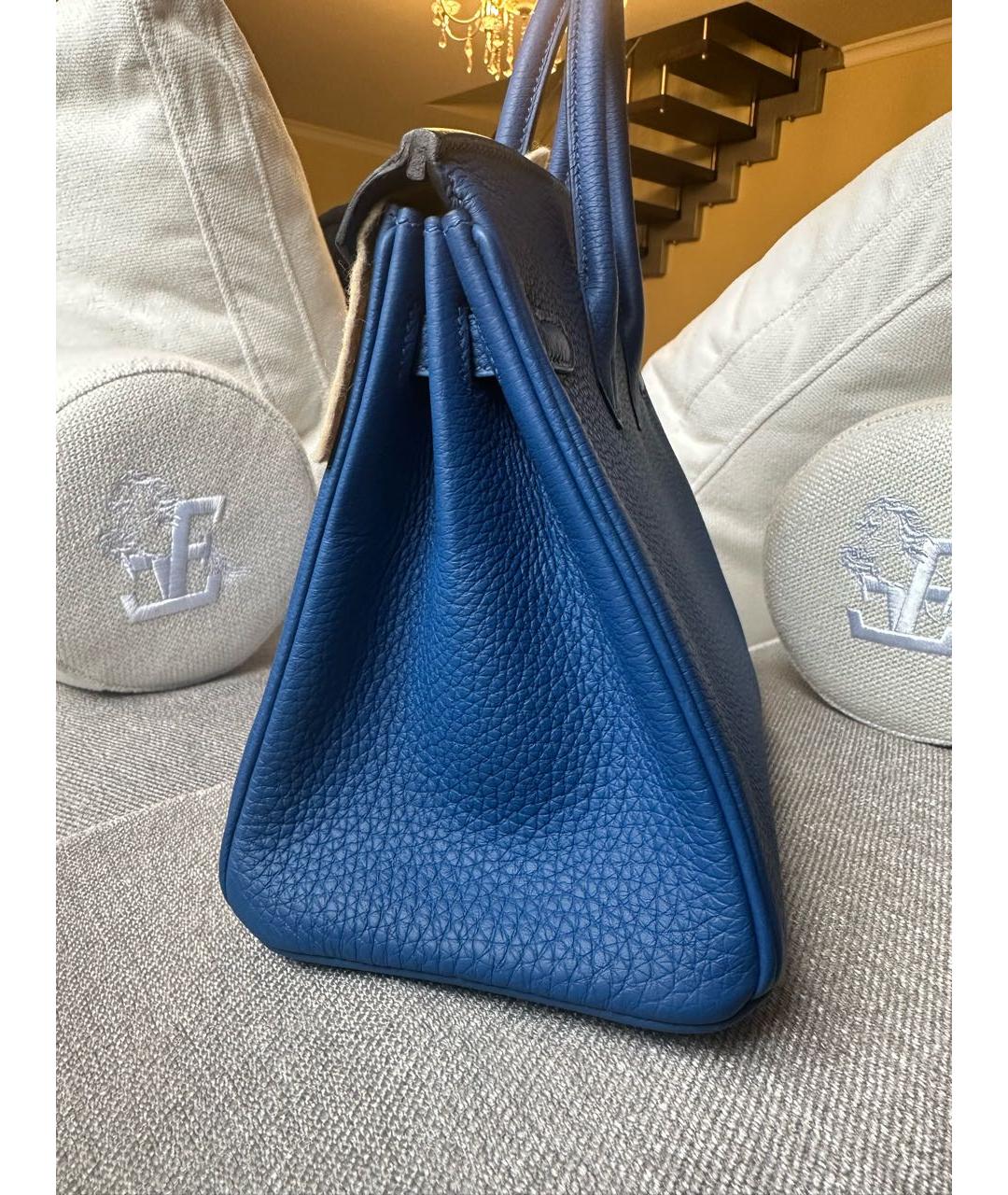 HERMES Синяя кожаная сумка с короткими ручками, фото 4