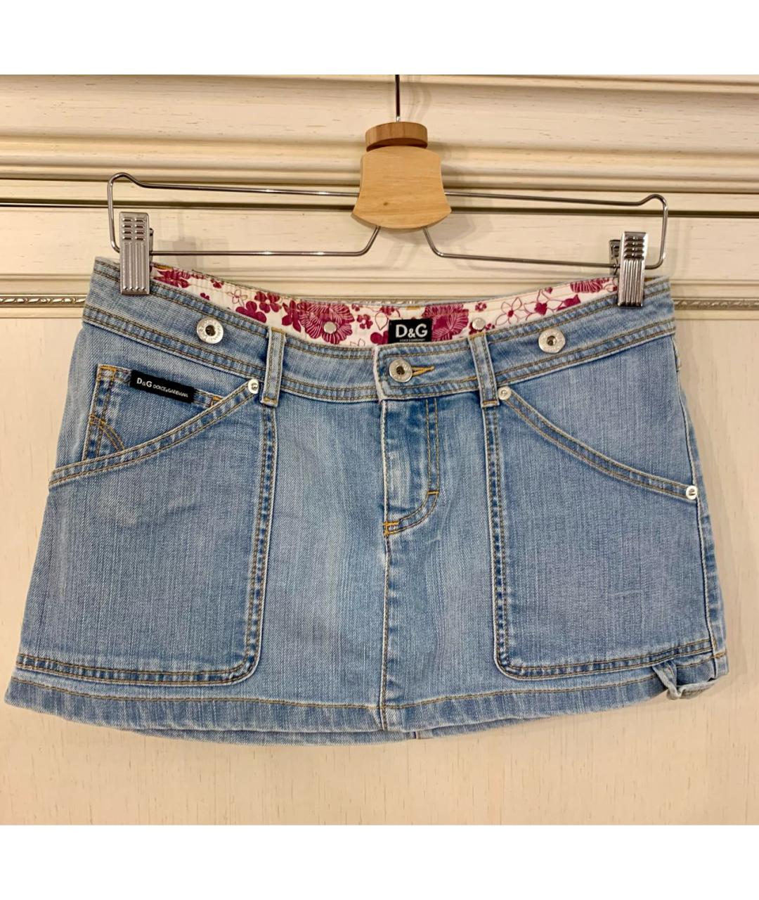 DOLCE&GABBANA Голубая деним юбка мини, фото 5