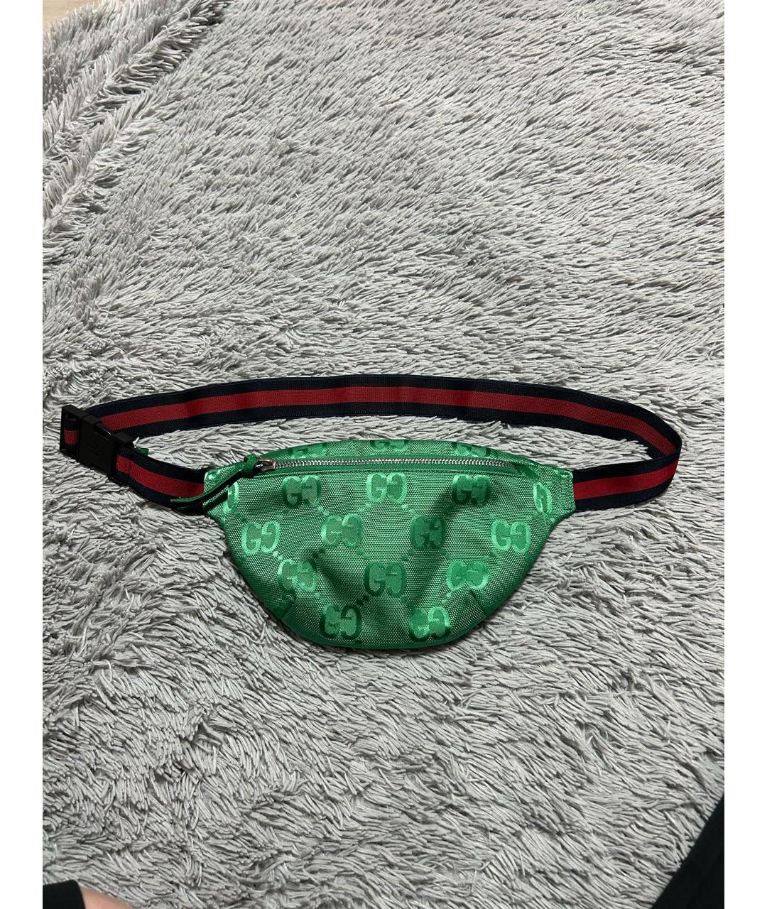 GUCCI Зеленая тканевая поясная сумка, фото 8