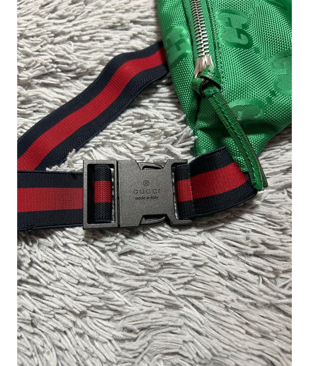 GUCCI Зеленая тканевая поясная сумка, фото 5