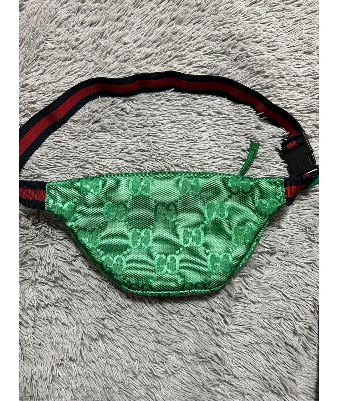 GUCCI Зеленая тканевая поясная сумка, фото 2
