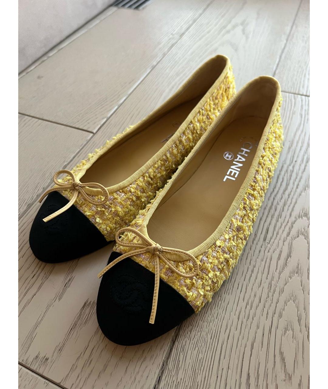 CHANEL Желтые текстильные балетки, фото 7