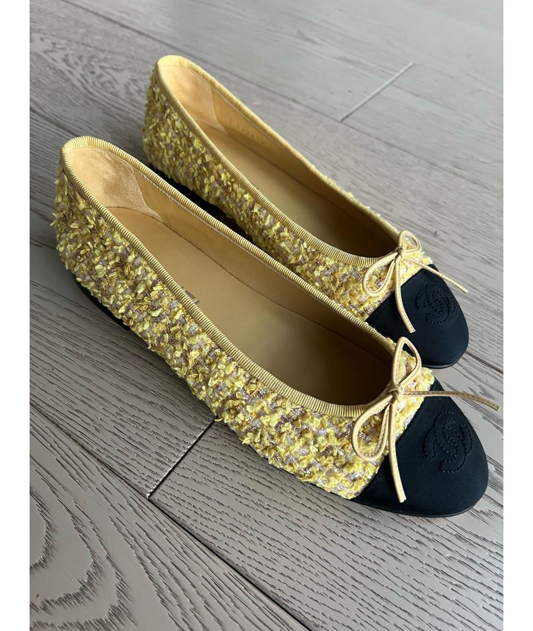 CHANEL Желтые текстильные балетки, фото 9