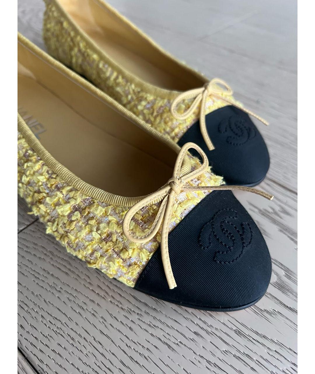 CHANEL Желтые текстильные балетки, фото 8