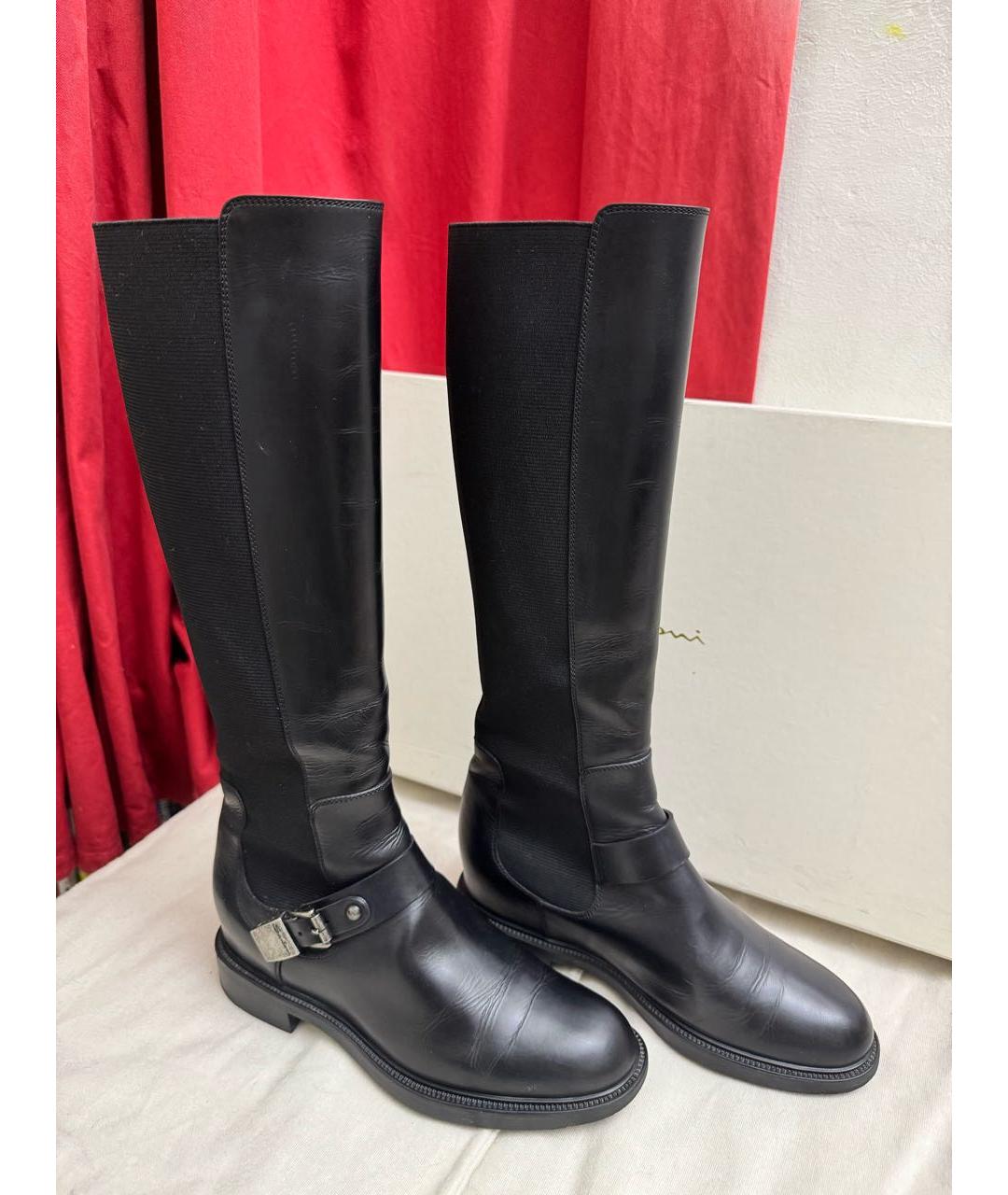 SANTONI Черные кожаные сапоги, фото 8