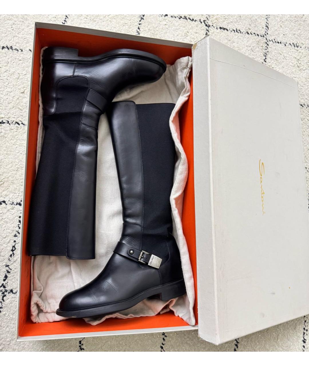 SANTONI Черные кожаные сапоги, фото 4