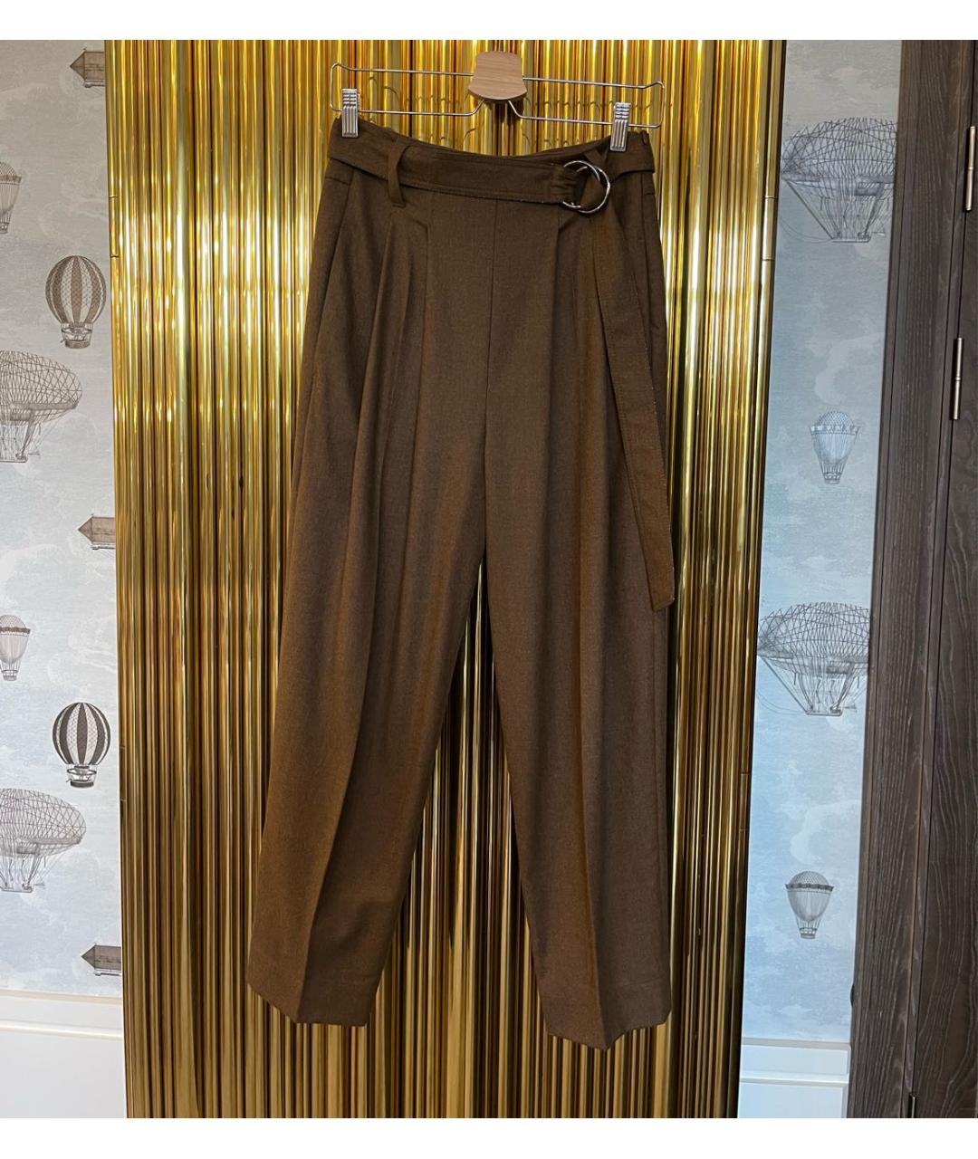 BRUNELLO CUCINELLI Коричневые шерстяные брюки широкие, фото 5