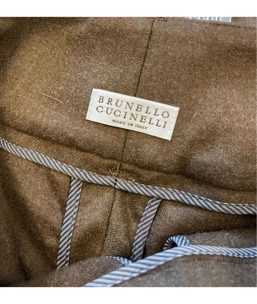 BRUNELLO CUCINELLI Коричневые шерстяные брюки широкие, фото 3