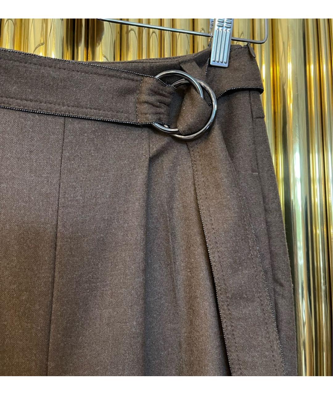 BRUNELLO CUCINELLI Коричневые шерстяные брюки широкие, фото 4