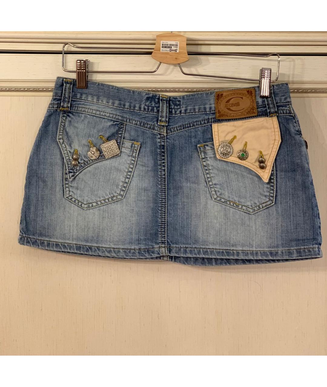 JUST CAVALLI Голубая деним юбка мини, фото 2