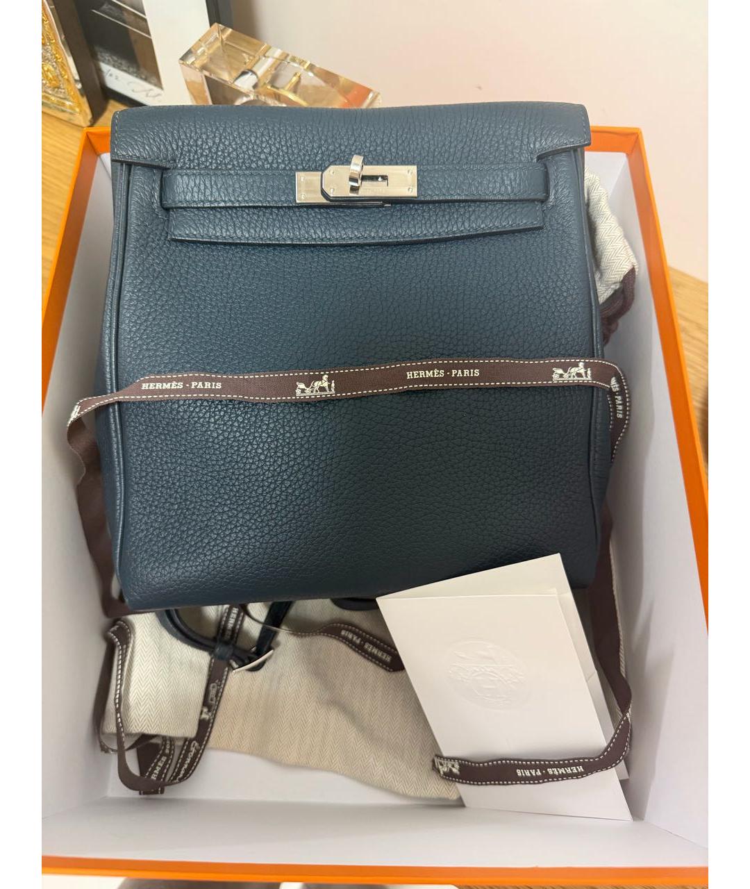 HERMES Синяя кожаная сумка через плечо, фото 7
