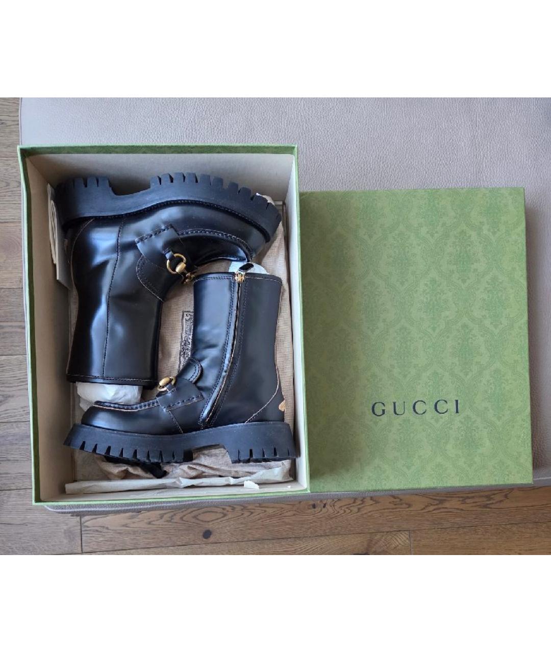 GUCCI Черные кожаные полусапоги, фото 8