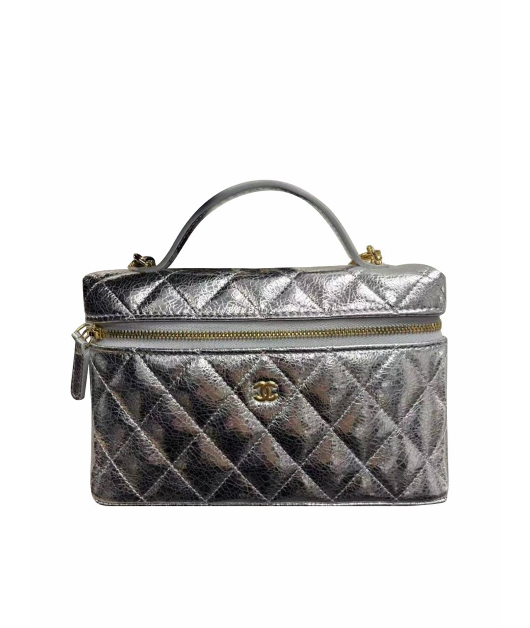 CHANEL Серебряная кожаная сумка с короткими ручками, фото 1
