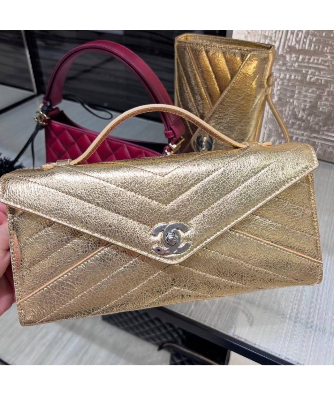 CHANEL Золотая кожаная сумка с короткими ручками, фото 2