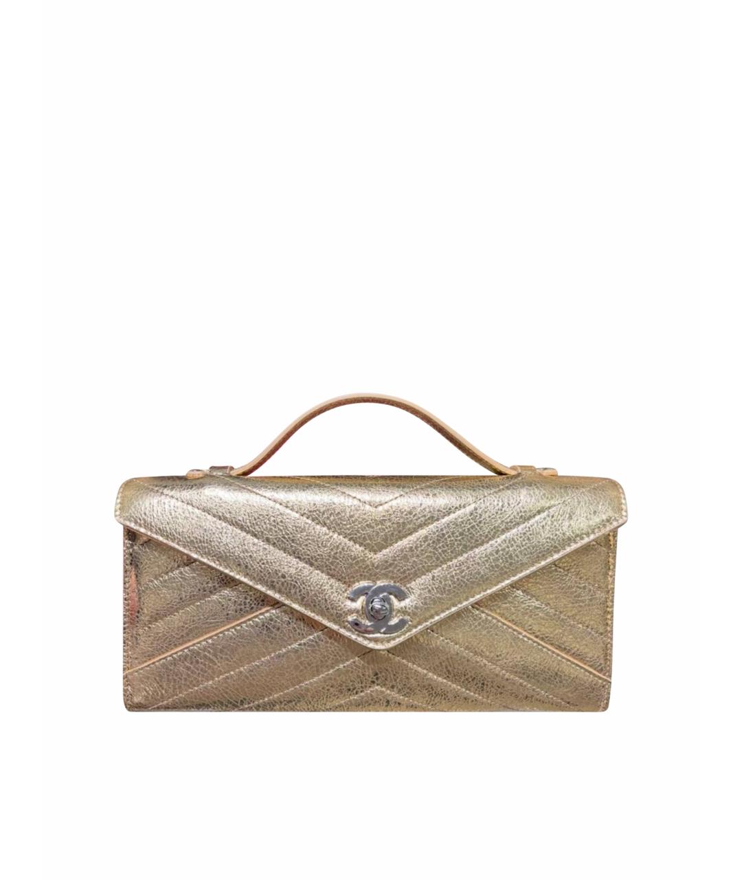 CHANEL Золотая кожаная сумка с короткими ручками, фото 1