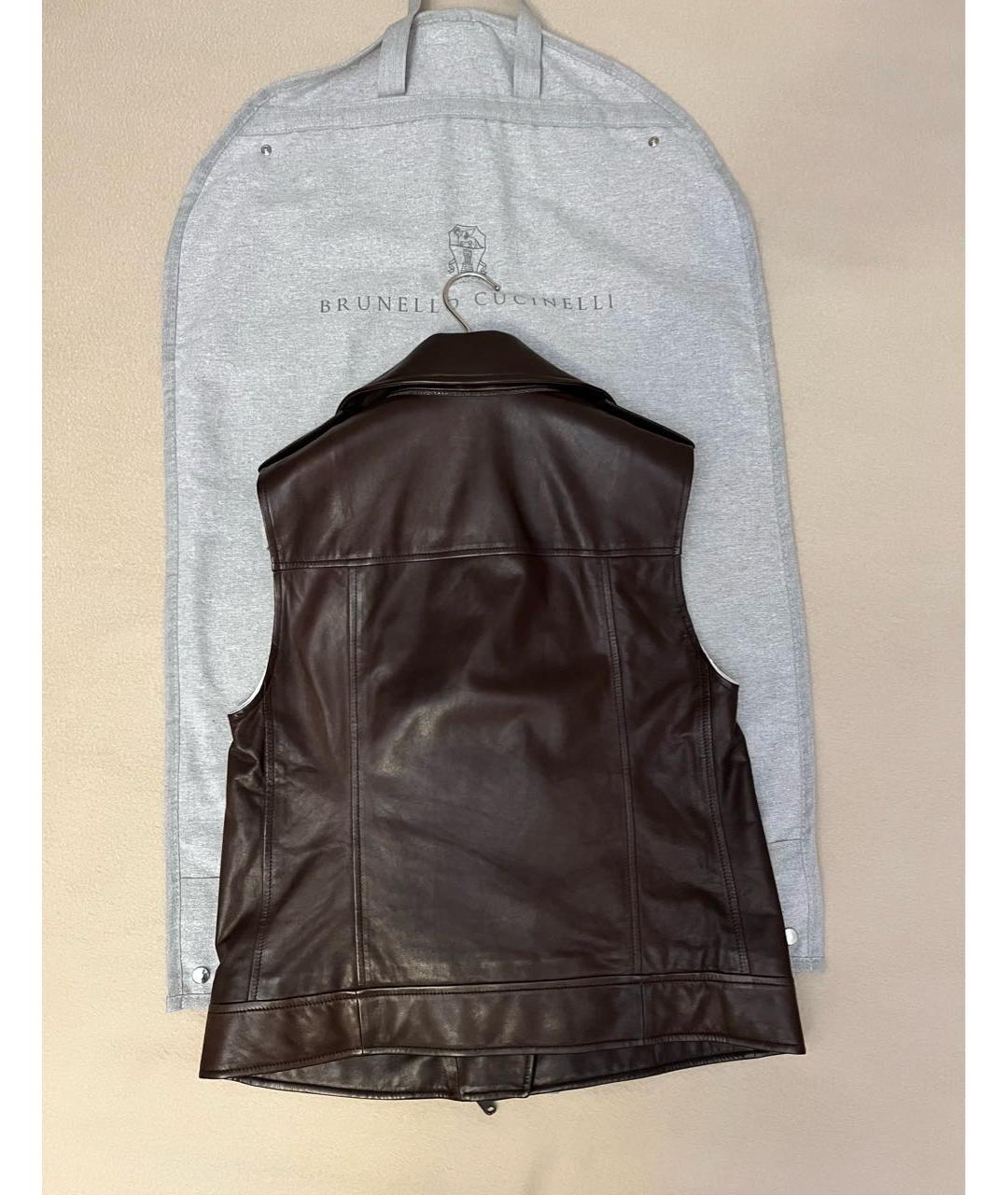 BRUNELLO CUCINELLI Коричневый кожаный жилет, фото 2