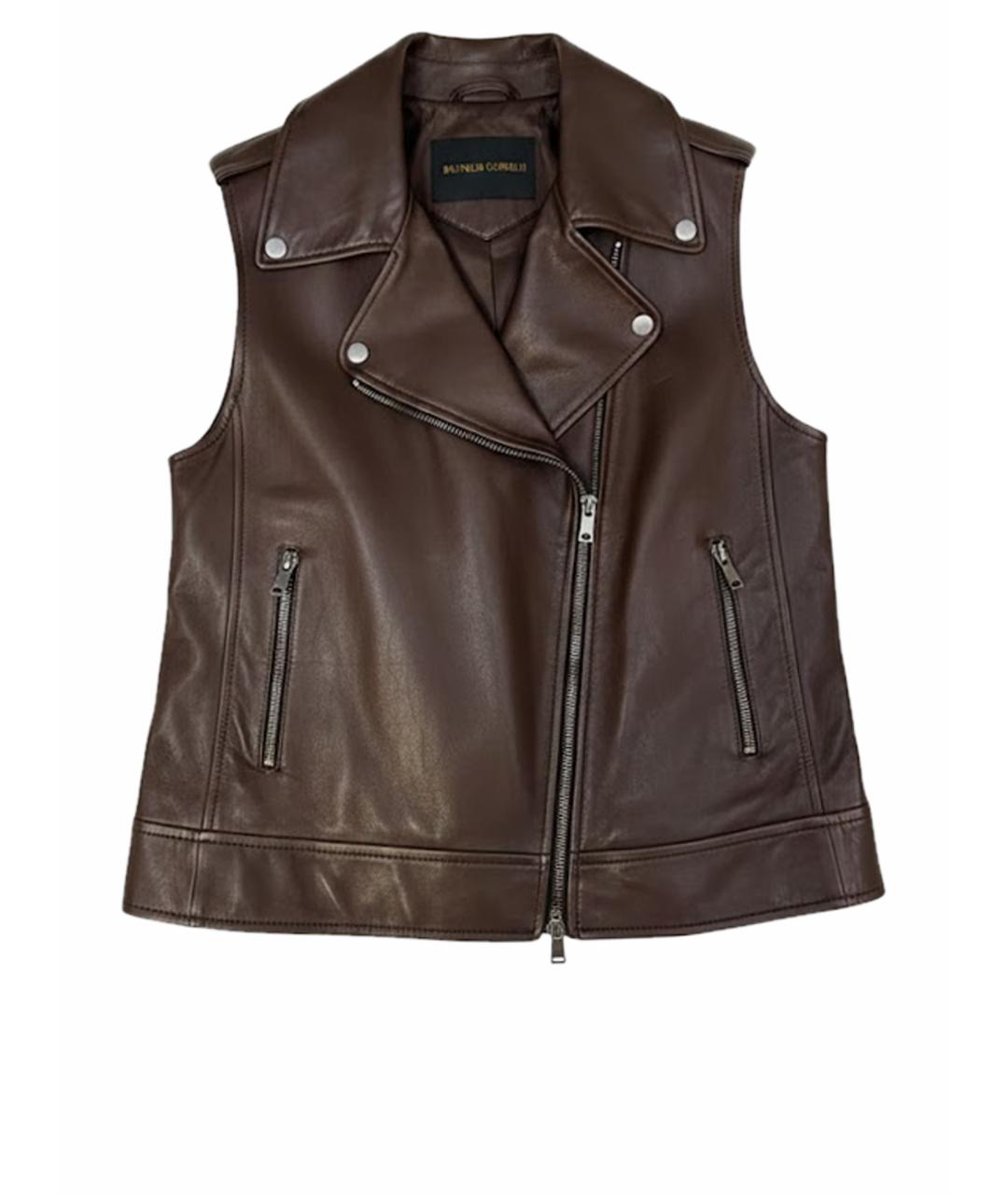 BRUNELLO CUCINELLI Коричневый кожаный жилет, фото 1