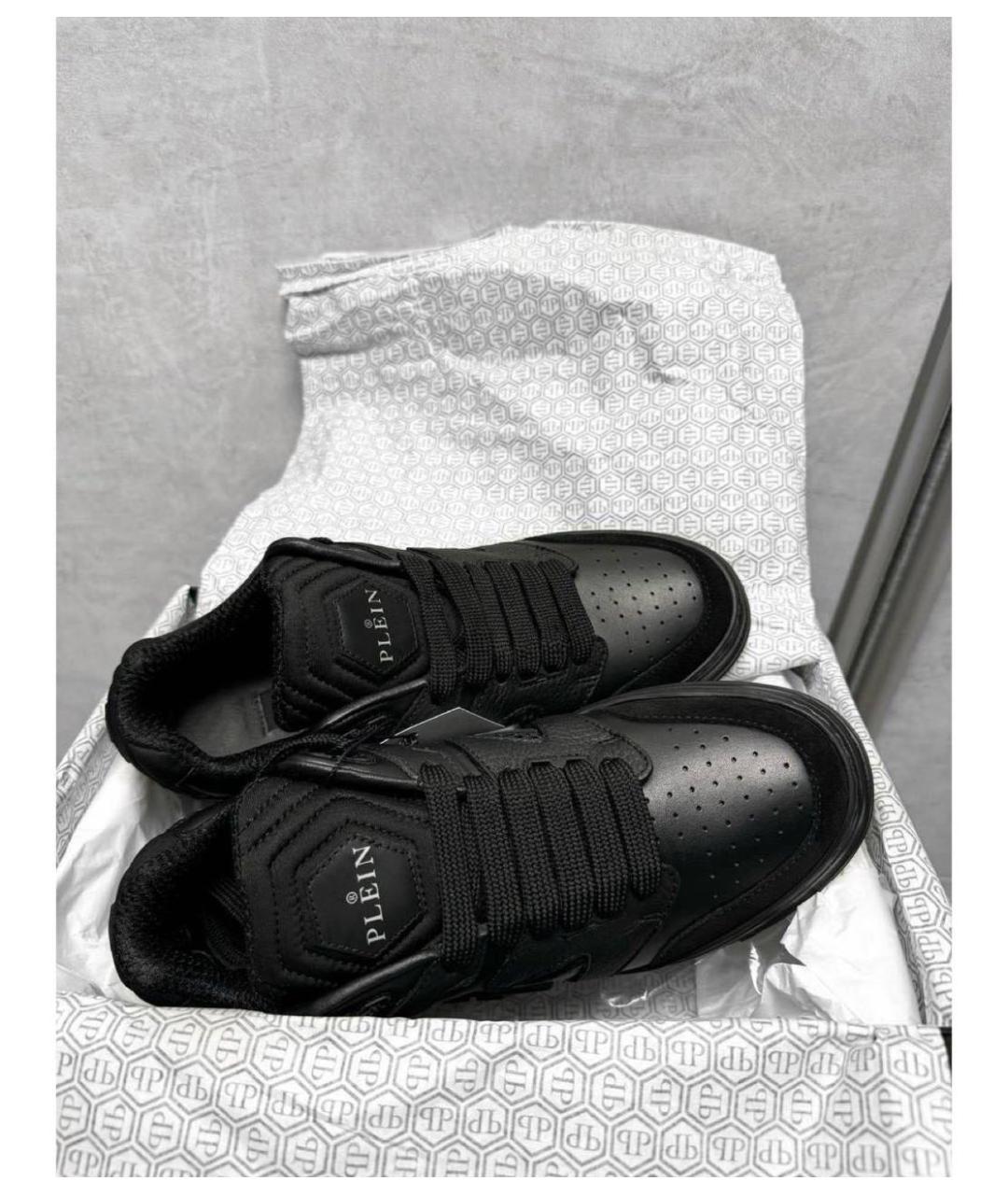 PHILIPP PLEIN Черные кожаные низкие кроссовки / кеды, фото 7