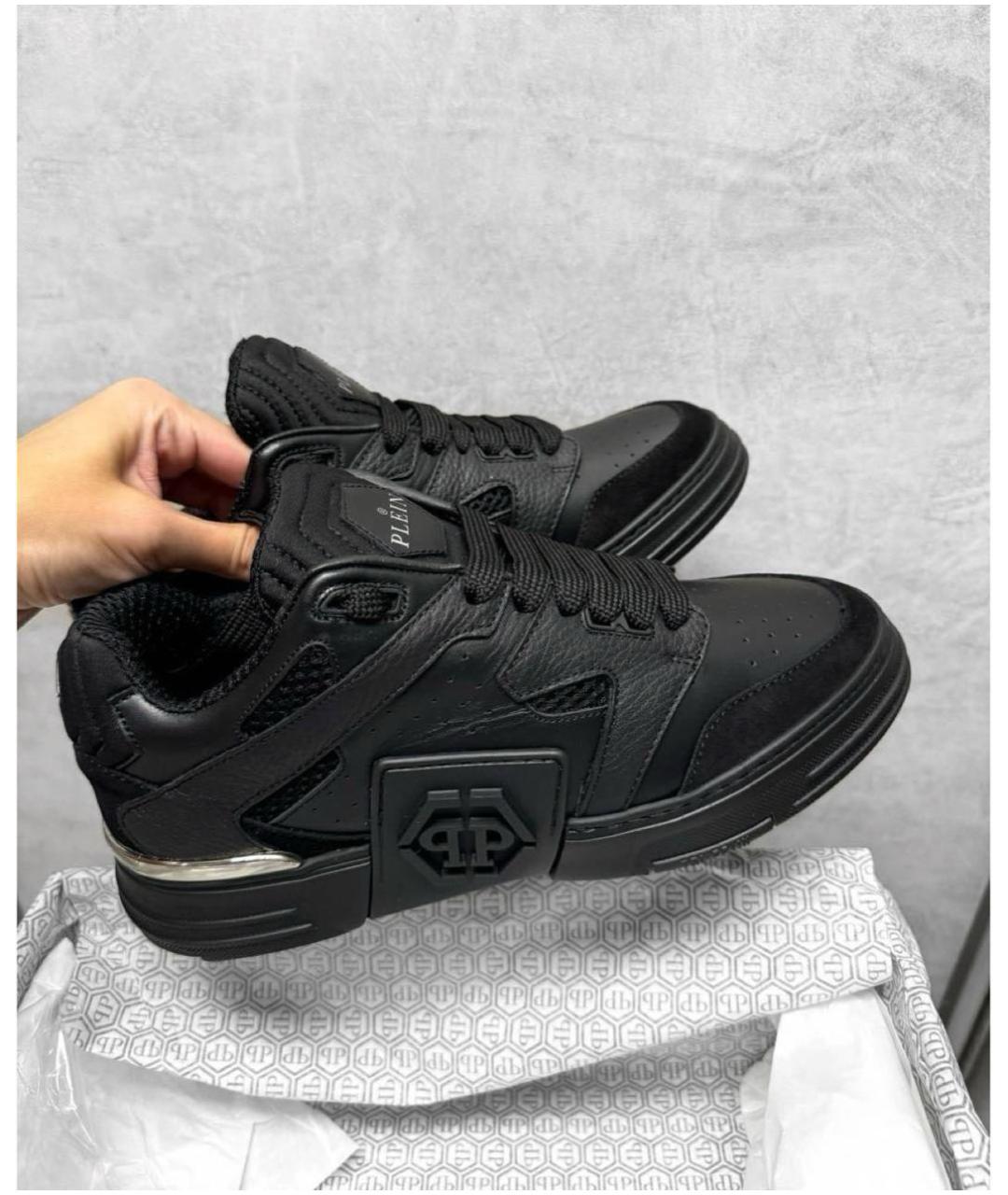 PHILIPP PLEIN Черные кожаные низкие кроссовки / кеды, фото 8