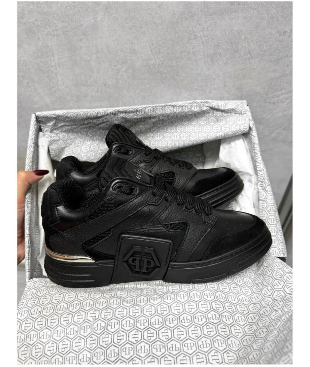 PHILIPP PLEIN Черные кожаные низкие кроссовки / кеды, фото 4