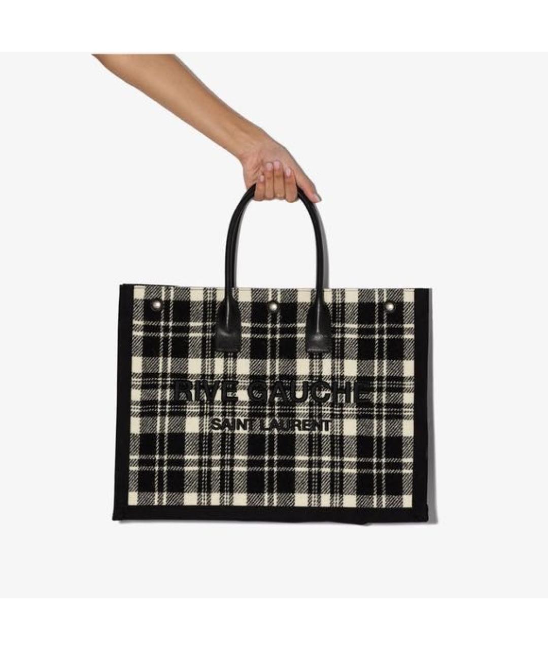 SAINT LAURENT Черная тканевая сумка с короткими ручками, фото 3