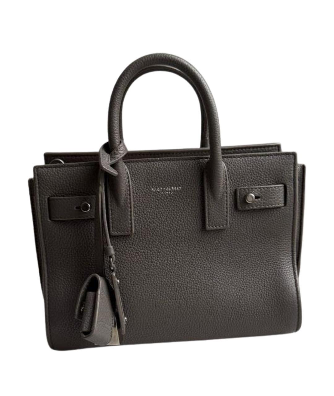 SAINT LAURENT Серая кожаная сумка с короткими ручками, фото 1