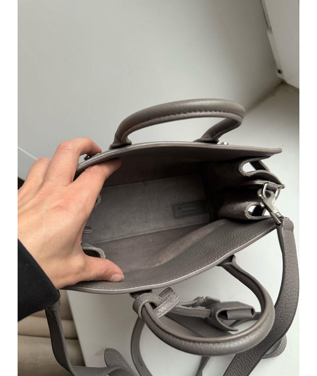 SAINT LAURENT Серая кожаная сумка с короткими ручками, фото 5