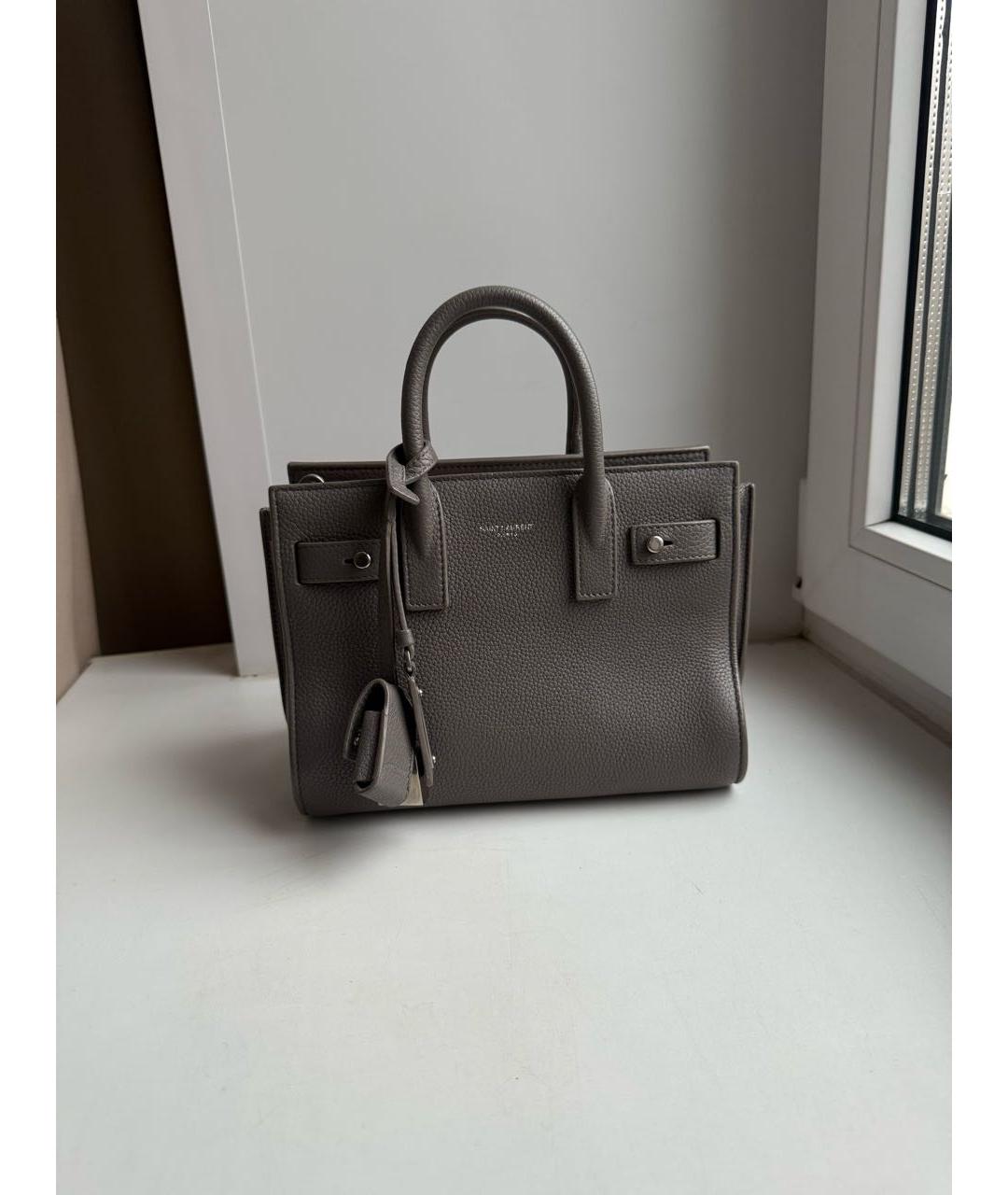 SAINT LAURENT Серая кожаная сумка с короткими ручками, фото 9